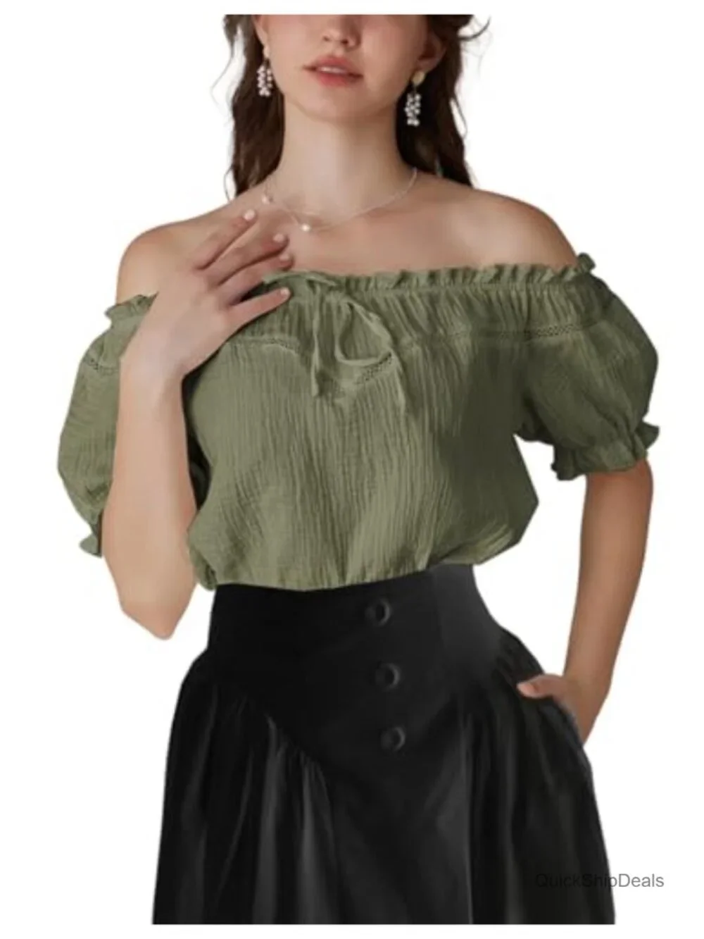 Off Shoulder Peasant Blouse Puff Sleeve Cotton Loose Summer Top